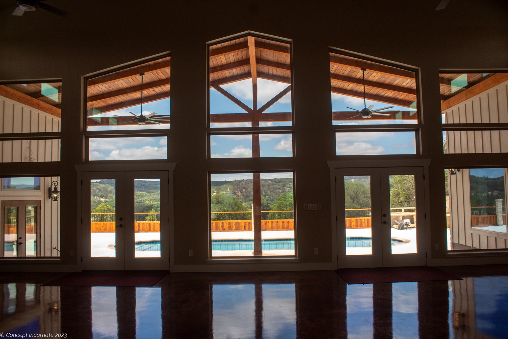 Main room at clubhouse, overlooking pool and hills Main room at clubhouse, overlooking pool and hills