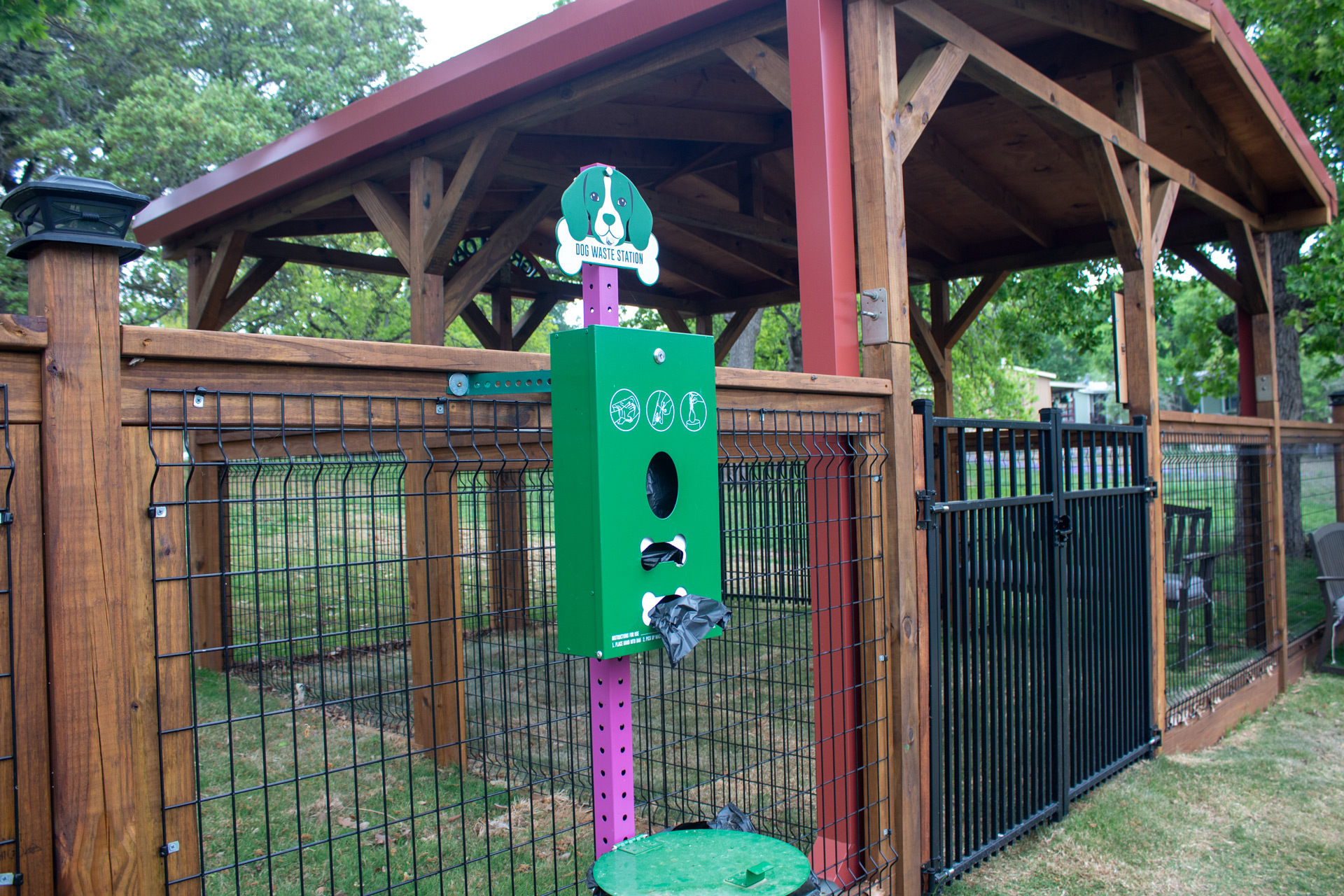 Entryway and baggie station of dog park